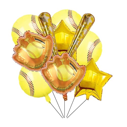 10PCS Softball Foil Balloons Softball Party Favors Round Balloons Sports Themed Party Backdrop for Birthday Boys Girls Decorations