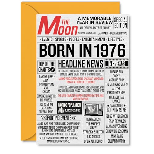 49th Birthday Cards for Women Men - Born In 1976 Newspaper - Happy 49 Birthday Card for Dad Mum Aunt Uncle Vintage Retro Back In 1976, A5 Bday Greeting Cards