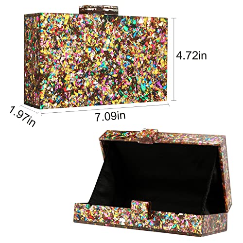 Image of Gets Acrylic Purses and Handbags for Women Multicolor Perspex Geometric Patterns Box Clutch Banquet Evening Crossbody Handbag