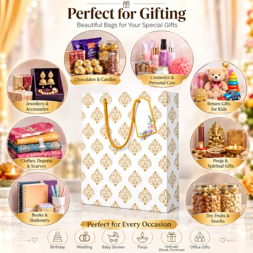 Image of Gift Bags Medium Size - Paper Bags for Gifting - Pack of 10 - Return Gift Bags - Carry Bags - 9 L x 12 H x 3.5 W Inch