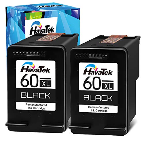 HavaTek Remanufactured Ink Cartridge Replacement for HP 60 60XL to Use with PhotoSmart C4700 C4795 C4600 D110a DeskJet F4235 F4580 F4400 F2430 F4440 F2480 Envy 120 100 114 Printer (2 Black)