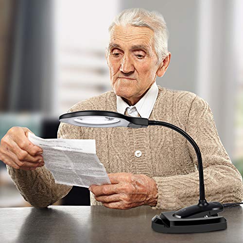 Magnifying Glass Lamp, Dylviw 2X Magnifier Light With Metal Clamp, Table Base Holder Usb Powered Classic Black Portable Clip Desktop Magnifying Lamp, Great For Daily Reading, Hobbies, Workbench #TOP5
