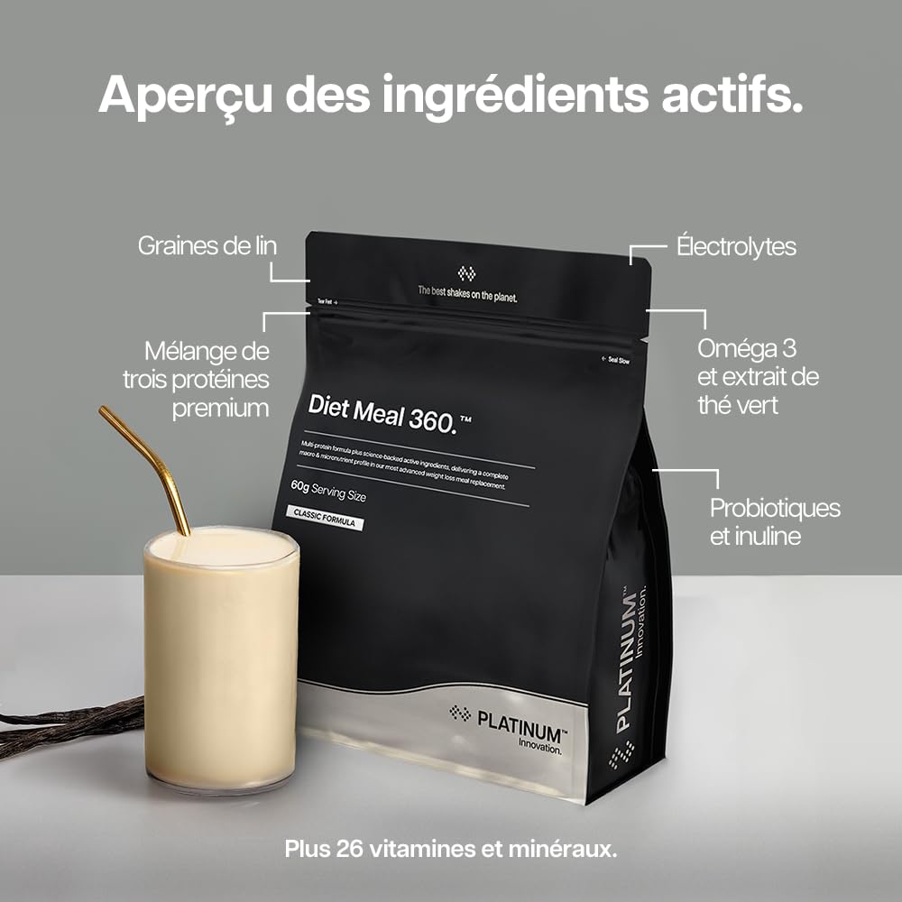 Protein Works | Diet Meal 360 – PLATINUM Innovation, Shake Repas Diététique, Soutient Perte de Poids, 26 Vitamines & Minéraux, Graines de Lin, Inuline, Oméga‑3, Fraise à la Crème, 16 Repas, 1kg