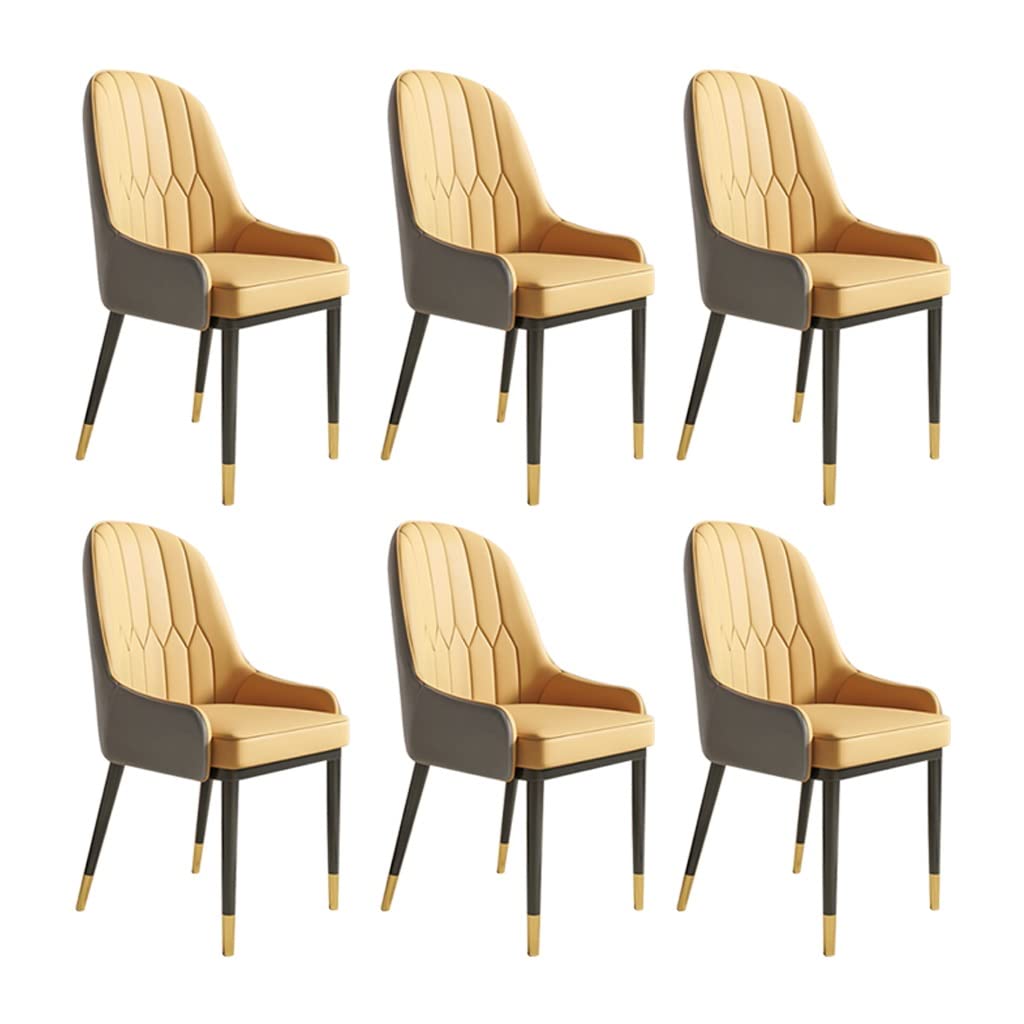 SJIALEN Metal Feet Dining Chairs Set of 6, Leather Home Living Room Bedroom Armrest Chairs Hotel Office Computer Chairs Kitchen Chair (Color : Camel+Gray)
