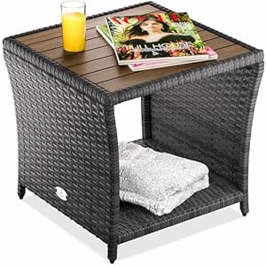 Casaria® Beistelltisch Grau Wetterfest Klein Holz Polyrattan Akazie 45x45x40cm 80kg Belastbarkeit Outdoor Tisch Gartentisch Balkontisch Gartenmöbel