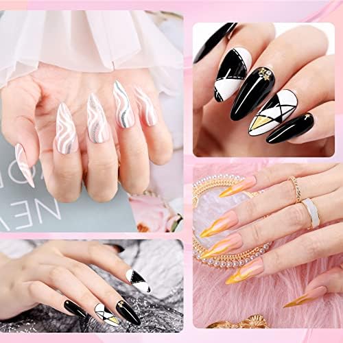 Yueshop Art Liner Gel Nail Polishes Set, Painting Soak Off Gel Nail Varnish Set 4x8ml Gel Nail Polish Black Gold Silver White Collection Drawing UV LED Gel Liner Polish Pen Tool For Manicure Art Salon