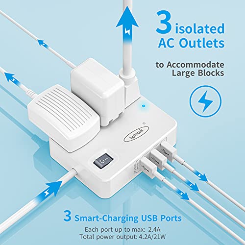 Surge Protector Power Strip, Bototek Extension Cord With 3 Widely Outlets 3 Usb Ports, Flat Plug, 4Ft Desk Usb Charging Station For Dorm Room Home And Office #TOP2