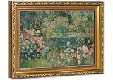 Vintage Gold Framed Monet Garden Wall Art, Impressionist Water Lily Pond Framed Canvas Print, French Country Floral Wall Decor for Farmhouse Living Room Bedroom 12×16inch
