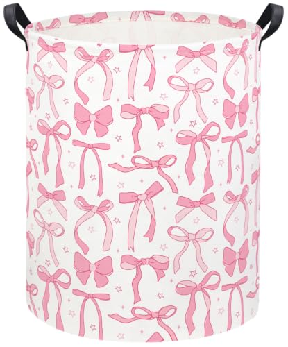 Image of Baby Laundry Basket Kids Hamper Toy Storage Bin for Boys Room Decor Baby Nursery Hamper Gift Baskets for Bedroom Bathroom(Pink Bowknot)