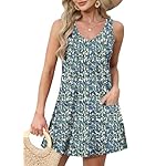 OFEEFAN Womens Summer Dresses 2025 Loose V Neck Sleeveless Sundresses Swimsuit Coverup with Pockets Floral/Plain/Eyelet - Image 2