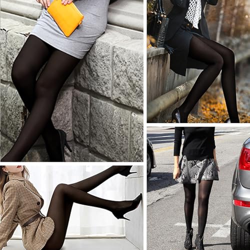 Image of Caprilite 2 Pairs Women Fleece Lined Tights-Fake Translucent Leggings High Waist Pantyhose Sheer Thick Warm Tights For Women
