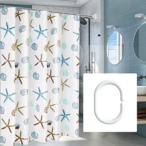 Fangkun Starfish Seashell Waterproof Shower Curtain Coastal Conch Sea Ocean Shower Curtain Liner For Bathroom Bathtub With 13 Hooks, 71" X 71" #TOP1