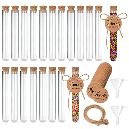 42pcs Mini Transparent Tubes à Essai Plastique Tube à Essai avec Bouchon en Liège ubes et Etiquettes Papier Kraft pour Bonbons Fleurs Plantes Epices Déco...