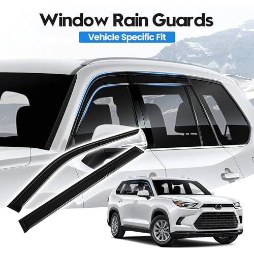 Image of Highlander Rain Guards - Window Visors for Toyota Highlander 2020-2024, Out-Channel Side Window Rain Guards for Highlander, 4PCS, Black, Car Accessories