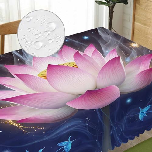 Beabes Lotus Rectangle Tablecloth 52x70 Inch Magic Water Lotus Flowers Sparkle Blue Dining Table Cloth Table Cover for Home Kitchen Restaurant Party Buffet Picnic, 4-6 Seats by Beabes - Used condition - Image 2
