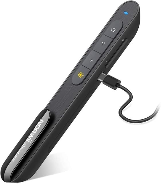 NORWII N76 bezprzewodowy prezenter z możliwością ponownego ładowania, zasięg 300 stóp, Hyperlink USB Powerpoint, pilot do prezentacji, wskaźnik laserowy do ponownego ładowania 2,4 GHz (kolor czarny)