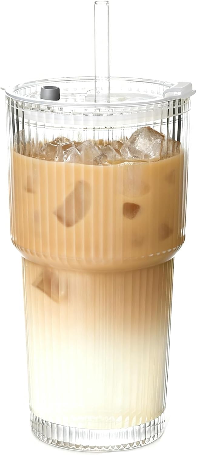 KiKiluxxa Glass Lined Sipper with Glass Straw and Lid 1Pcs Only-Small Size Capacity 600ml Only- Trandy Fruit Juice Milk Sipper Mug with Lid (StpzoX P-1)