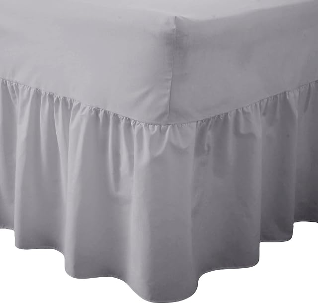 British Home Bedding Luxury Valance Fitted Sheets, Plain Percale Quality Bed Sheets (Grey, SIngle)