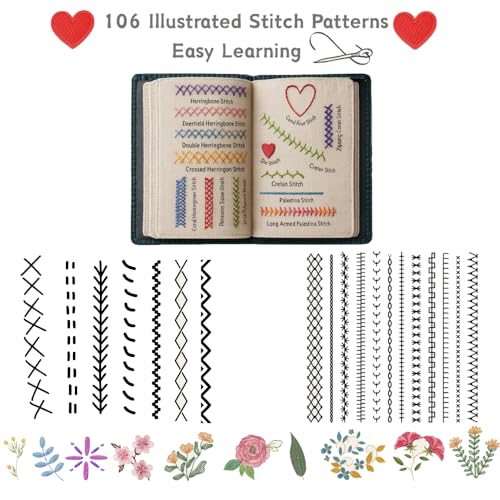 image for KOPOAO 2026 Upgraded Embroidery Stitch Book Kit, 106 Patterns with Too
