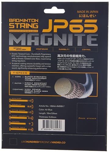 Image of Hundred JP65 Magnite Badminton String | 0.65 mm High Repulsion & Control | Premium Hitting Sound | Excellent Shock Absorption & Durability