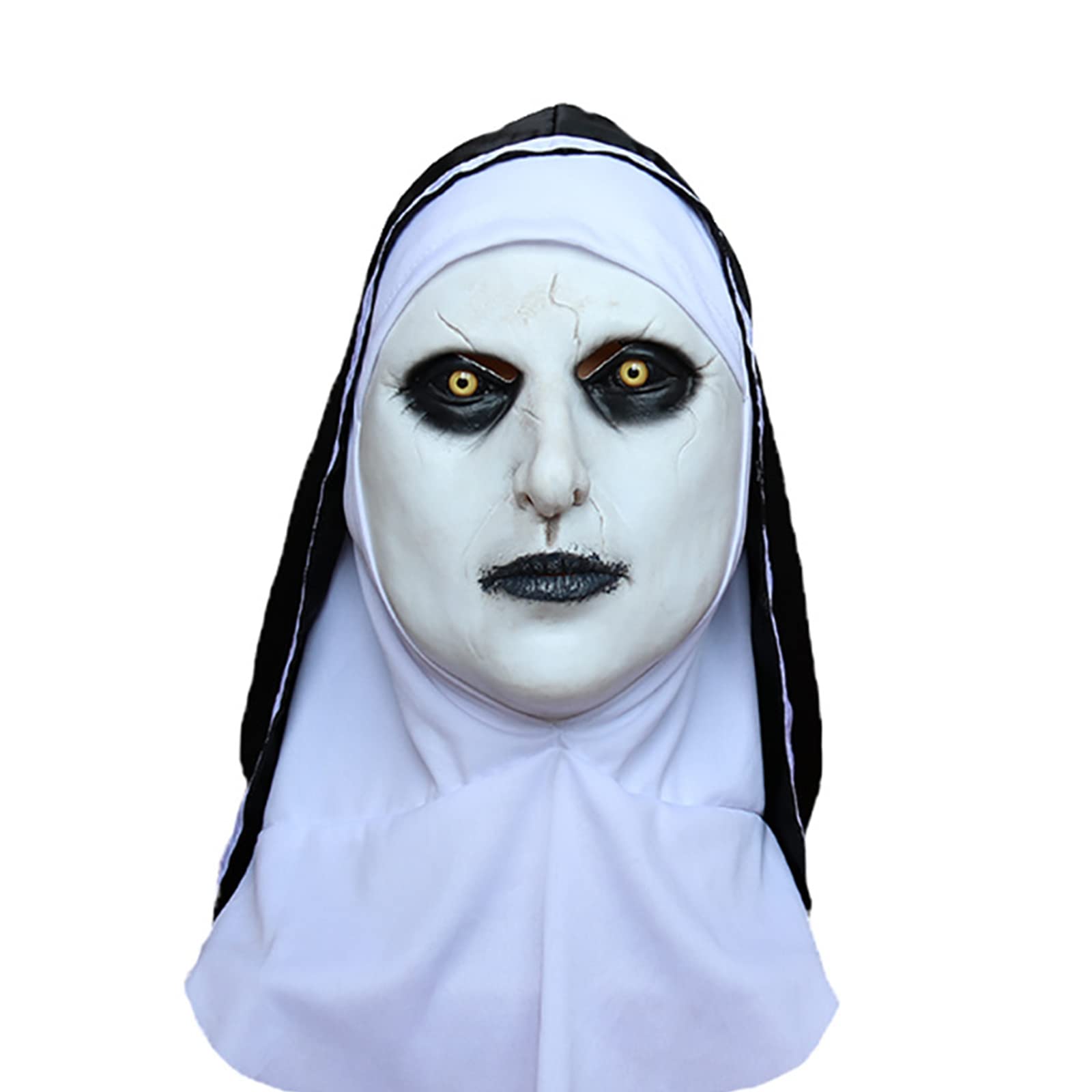 TIANHOO Maska zakonnicy, straszna lateksowa maska na Halloween, horror, maska na całą głowę, z chustą na głowę, zakonnica, przebranie, kostium cosplay, maski na Halloween, karnawał, przyjęcie,