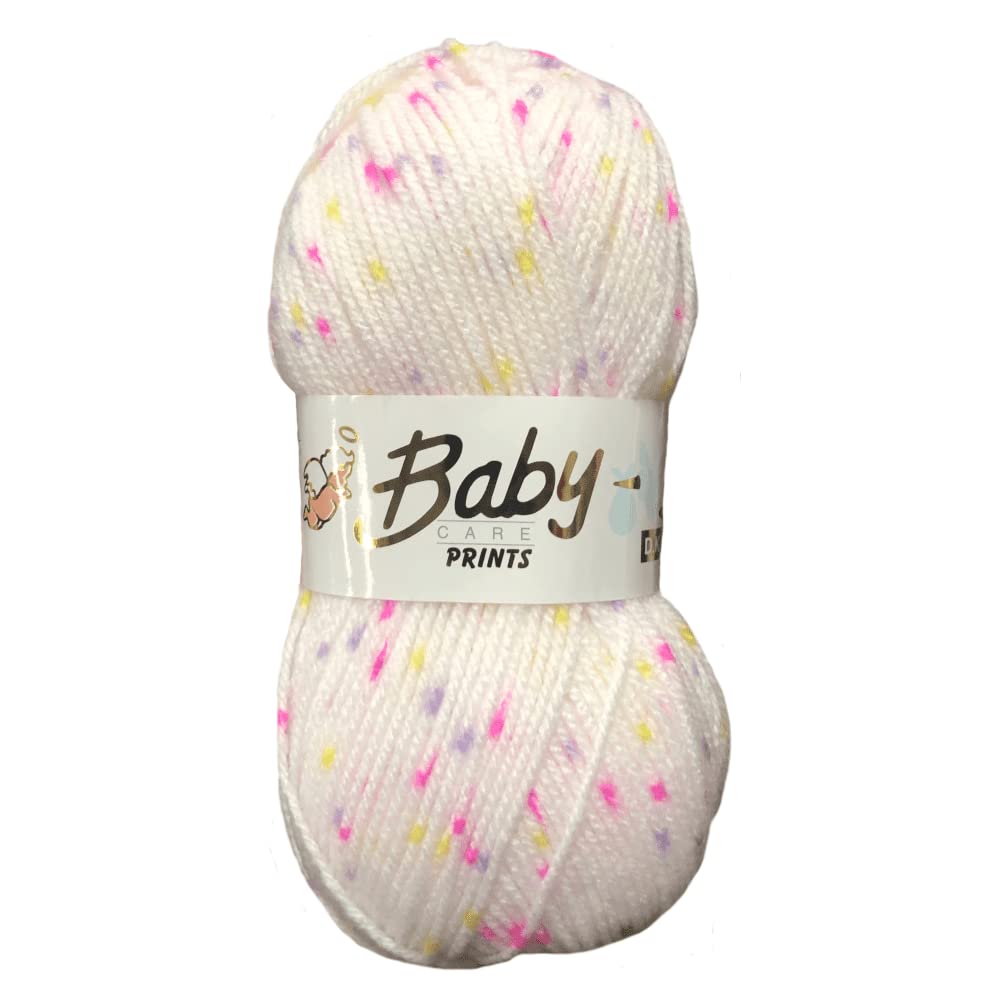 WoolCraft Baby Care Spot Print DK Knitting & Crochet Yarn, Great Value Baby Yarn Available in a Selection of Printed Shades, 100% Acrylic, 300 Metres, 100g Balls, Single Ball, Tutti Fruity