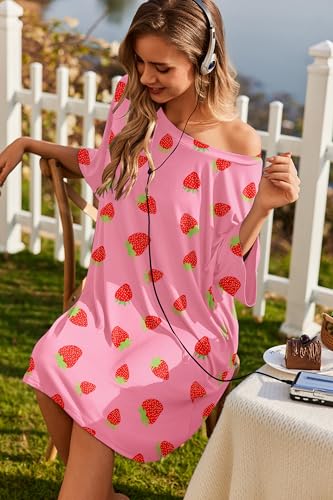 Image of Ekouaer Plus Size Nightgowns for Women Oversized Sleep Shirt Short Sleeve Nightshirt T-Shirt Dress Sleepwear S-5XL