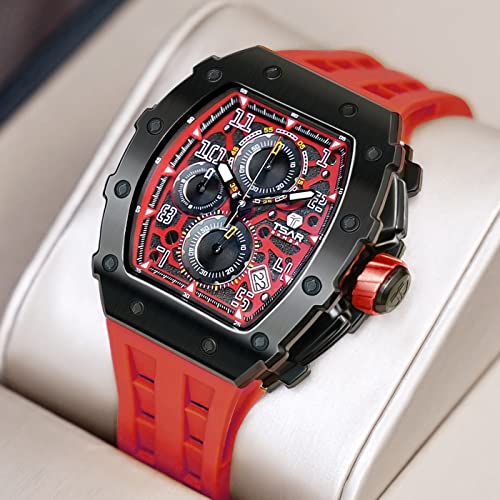 Watches Men Luxury Square Mens Watch Chronograph 50M Waterproof Sapphire Glass Japan Quartz Movement TMI VK67 Silicone Strap Classic Tonneau Design Luminous Calendar Wrist Watches4