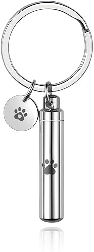 PESOENTH Llavero de cremación, urna de perro, cenizas, recuerdo conmemorativo, regalo conmemorativo para mascotas, dije de cilindro de pata de