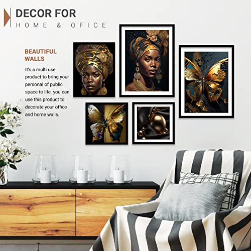 Image of kotart Modern Wall Art Framed Painting for Wall Decoration - Wall Paintings for Living Room, Bedroom (Golden, Framed) Set of 5