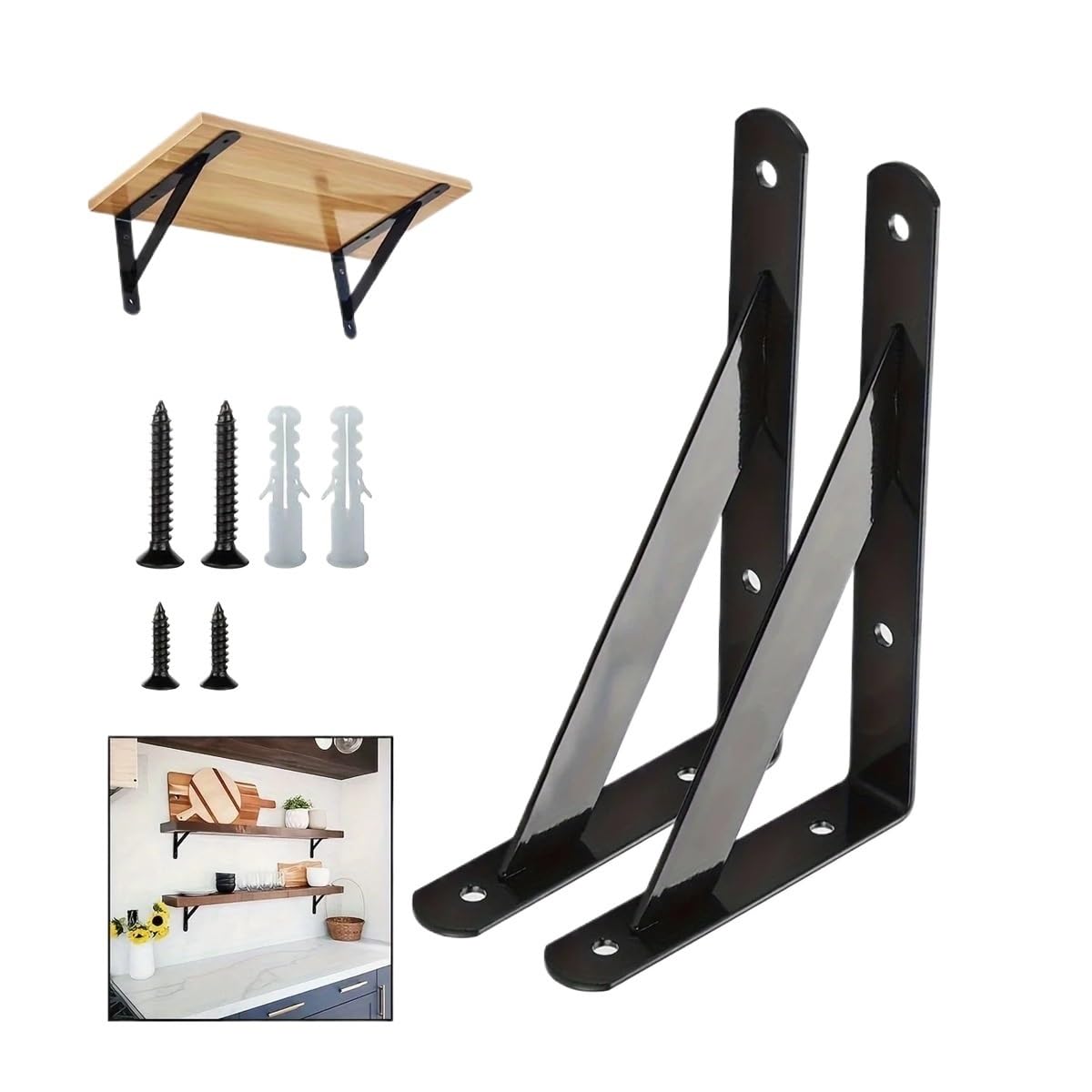 Sunrrafck Black 2Pcs 2Pcs Decorative Shelf Wall Mounted Floating Bracket,Duty Rustic Iron Metal Corner Triangle Brackets 90 Degree