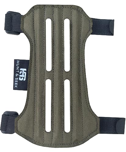 Hunt & Seek Fabric Archery Arm Guard 2 Hook-and-Loop Adjustable Straps Suede Leather Hunting Arm Guard Forearm Wrist Protector Archery Bracer Unisex - Olive Green
