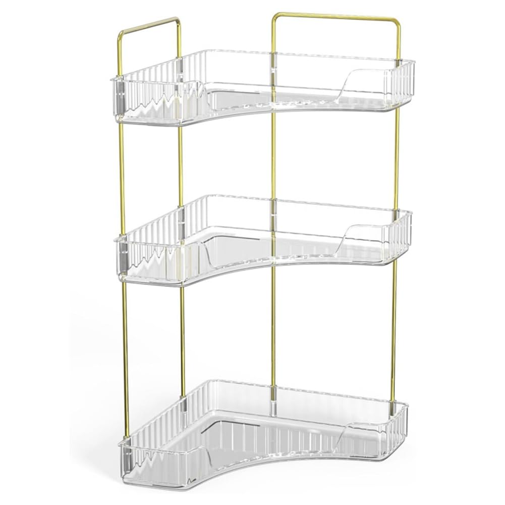 Osmond Corner Bathroom Counter Storage Rack Bathroom Countertop Rack Cosmetic Storage Rack Dressing Table Tray 3 Layers
