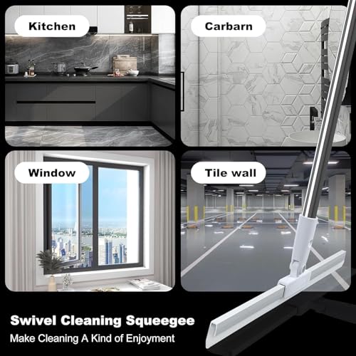 Image of Mitclear Rotating Floor Squeegee with Long Handle (50 Inch), Heavy Duty Bathroom Wiper with 180 Swivel Head, Multifunctional Magic Broom for Floor, Tile & Glass Cleaning (A3)