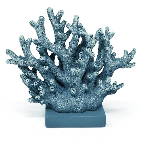 Gift Boutique Blue Coral Decor Coastal Tabletop Sculpture Nautical Beach House Accent Resin Ocean Reef Figurine Shelf Mantel Bathroom Living Room Decor