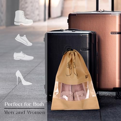 Image of Kuber Industries Pack of 24 Shoe Bags | Shoe Bags for Travel | Non-Woven Shoe Storage Bags | Storage Organizers Set | Shoe Cover with Transparent Window | Shoe Dori Cover | Beige