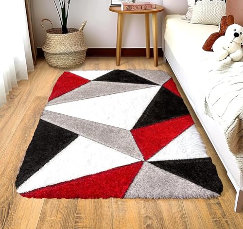Image of Carpet for Hallway, Kitchen, and Modern InteriorsCarpetCozy Shag Runner for Living Room, Bedroom & Office Decor ETC Size 5x7 feet, Patten-Solid Red T