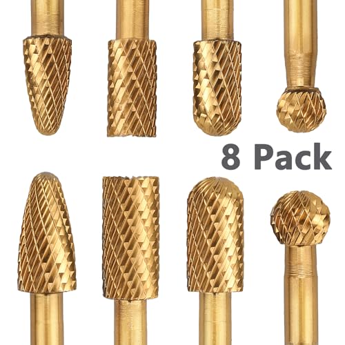 Image of 8Pack Carbide Burr Set (3 /8 & 1 /2 inch Diameter) with 1 /4 inch Hex Shank,Tungsten Carbide Rotary Burr Set for DIY Grinder Metal Wood Engraving Polishing Drilling Grinding Milling Cutting