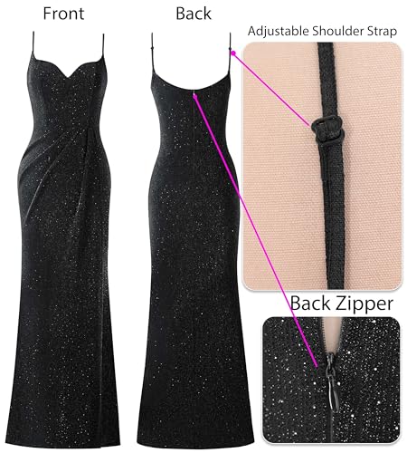 Image of VFSHOW Womens Sexy Formal Ruched Fitted High Slit Bodycon Maxi Dress Spaghetti Strap Sweetheart Cocktail Prom Evening Gown