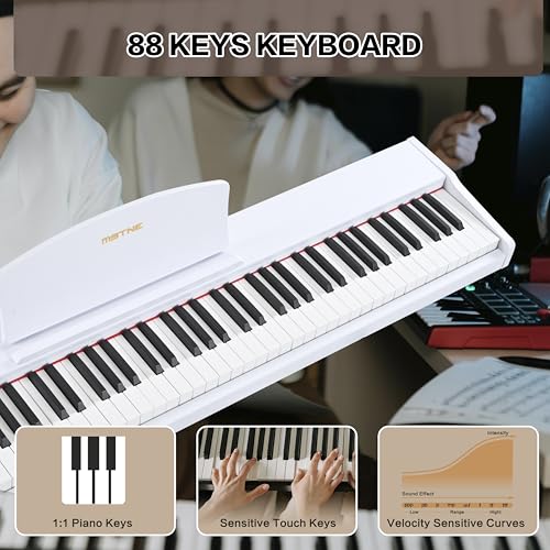MSTNE Digital Piano 88 Key Weighted with Piano Bench, 88 Key Full Size Semi Weighted Keyboard Piano, Electronic Piano for Beginner,with Adjustable Stand,Carrying Case,Sustain Pedal,Headphone (White)