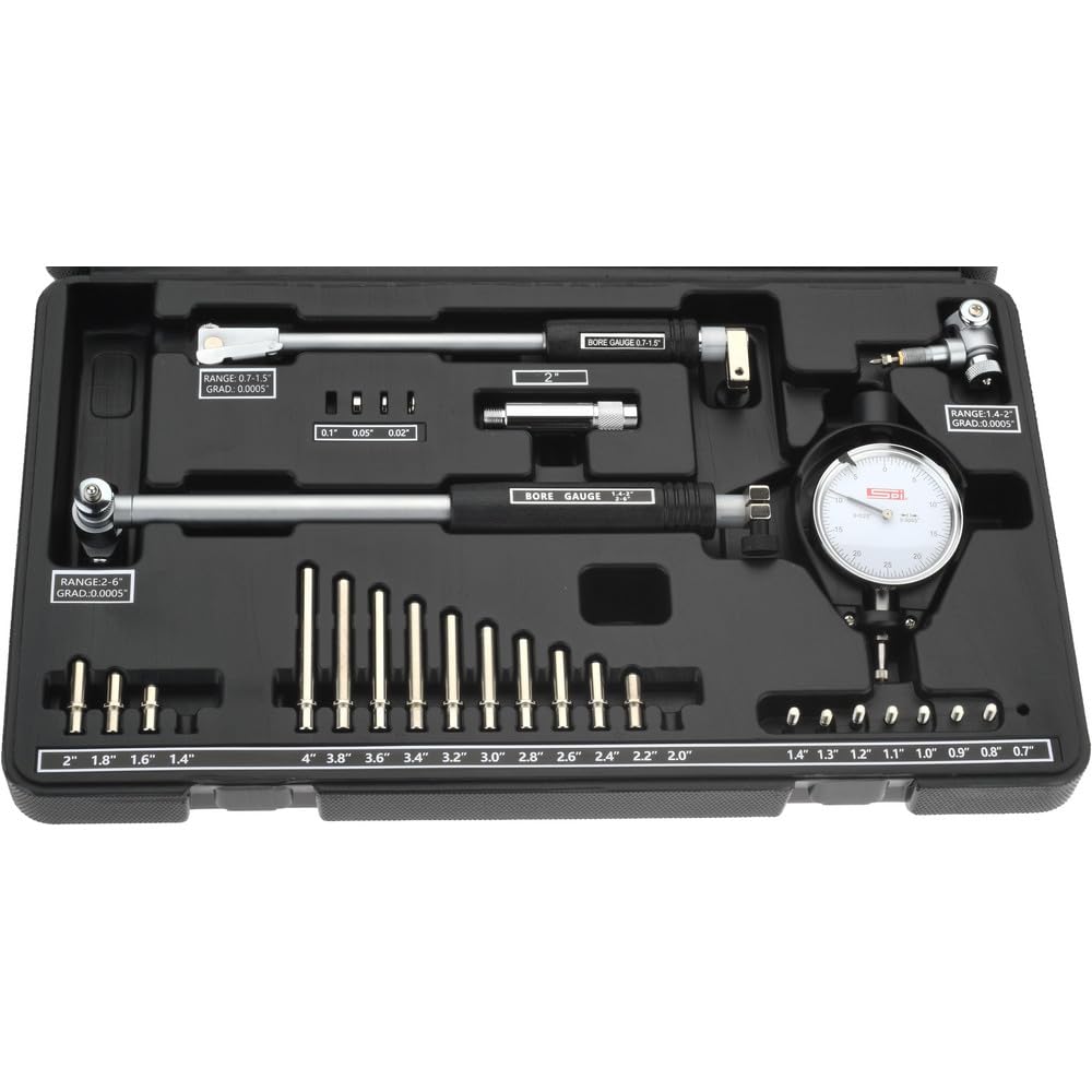 SPI 25-363-3 Cylinder Dial Bore Gage Set with 3 Heads: 0.7" to 6" Measuring Range
