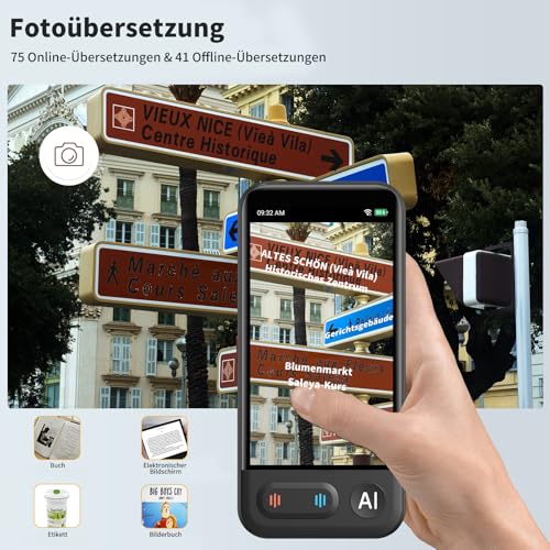 Sprachübersetzungsgerät, KI-Übersetzer, ChatGpt AI Übersetzungsgerät mit Sprachausgabe, Sprachübersetzer, Offline-Übersetzer, Fotoübersetzer zum Lernen, Reisen (Z16A)