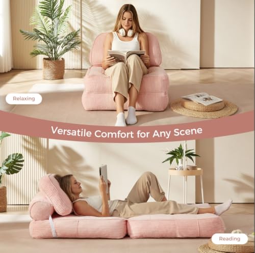 NESLAKO Pink Boneless Chair Bed with Pillow & Blanket, Foldable Sofa Bed - image 5