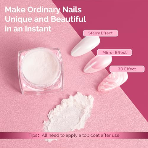 Image of MelodySusie White Chrome Nail Powder for Gel Nails,Pearl Powder Mirror Effect Pigment Pearlescent Mermaid Pigment Pearl Glitter for Home DIY Salon Use Visit the MelodySusie Store