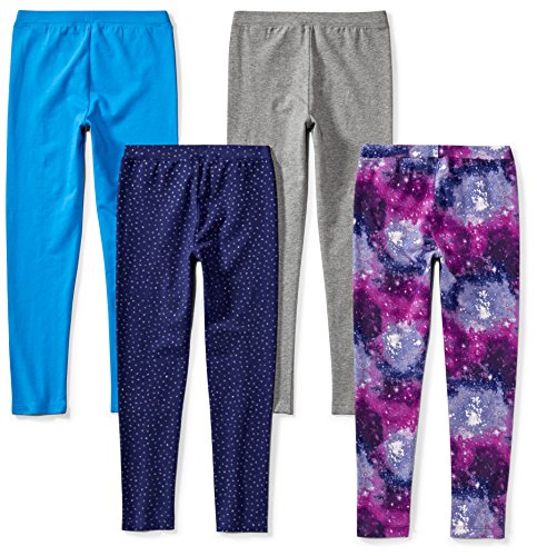 Amazon Essentials Girls' Leggings (Previously Spotted Zebra), Pack Of 4, Blue/Grey/Space/Dots, Small #TOP1
