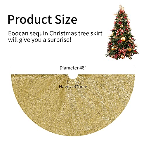 Eoocan Christmas Tree Skirt Gold Sequin Tree Skirt 48-Inch Round Sparkle Fabric Tree Skirt Xmas Tree Skirt Round Tree Skirt For Home Decor Festive Design Tree Skirts For Christmas Tree #TOP1