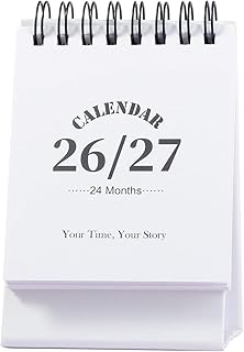 Desk Calendar 2026-2027, 2 Years Calendar Runs from Jan. 2026 until Dec 2027, Table Monthly Planner with Stickers for Home,Office,School Organization(White,3" x 4.8")