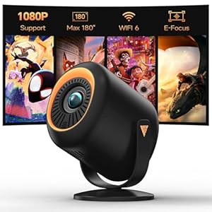Mini Beamer 4k Heimkino, tragbarer Projektor Native 1080P Unterstützung 4K mit um 180° verstellbarem Ständer, max 180 Zoll Display, integrierte Lautsprecher, WLAN und Bluetooth
