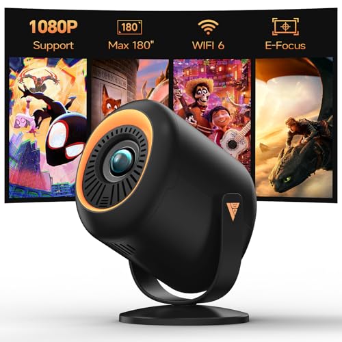 Mini vidéoprojecteur avec Wi-FI et Bluetooth, projecteur Portable Native 1080P Support 4K avec Support réglable à 180°, écran Max 180 Pouces, Haut-parleurs intégrés