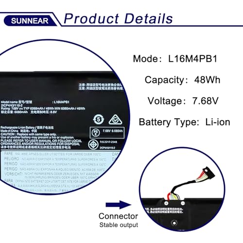 Image of L16L4PB1 L16M4PB1 L16C4PB1 Laptop Battery for Yoga 730-13IWL ideapad Yoga 720-13IKB 730-13IKB Series Notebook 5B10M52738 5B10M52739 5B10M52740 5B10Q38237 5B10Q38238 48Wh 6268mAh